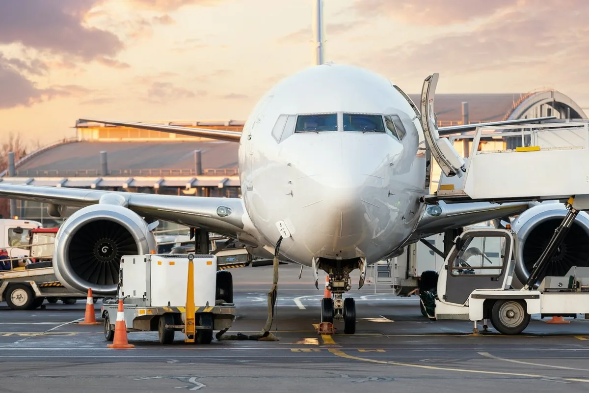 Cargo aircraft at an airport gate